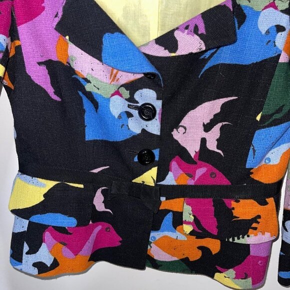 Moschino Cheap And Chic Womens Blazer Size 6 Black Bow Accent Fish Print Cotton - Picture 13 of 15